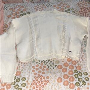 Hollister Cream Knit Crop Top with Long Sleeves